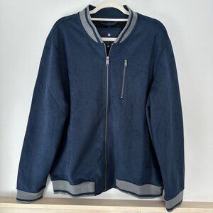 Ben Sherman Mens Faux Suede Bomber Jacket XL Full Zip Long Sleeve Navy NEW NWT